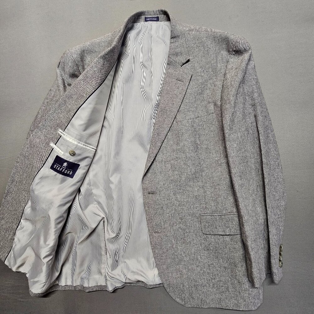 Stafford Tailored Culture Sport Coat 46 Reg Gray Linen Cotton Classic Fit Blazer